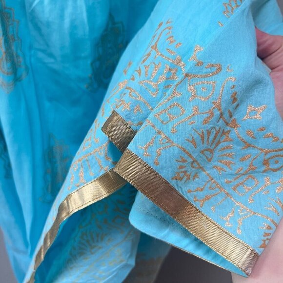 Soft Surroundings Aqua Blue & Gold Maxi Skirt Size PS - Picture 2 of 5